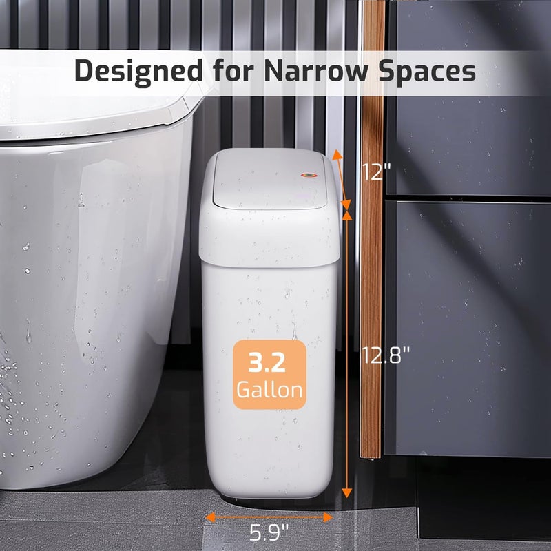 MOPALL Small Bathroom Trash Can with Lid, 3.2 Gallon / 11.5 L Slim Plastic Garbage Bin with Pop-Up Lid, Mini Waste Basket Can Dog Proof for Kitchen, Bedroom, Office, Laundry, Toilet, Rv, White - Image 2